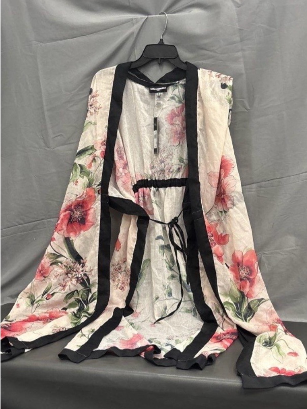 Karl Lagerfeld Paris Women's Floral Shawl Robe Sheer Kimono White Black NWT OS